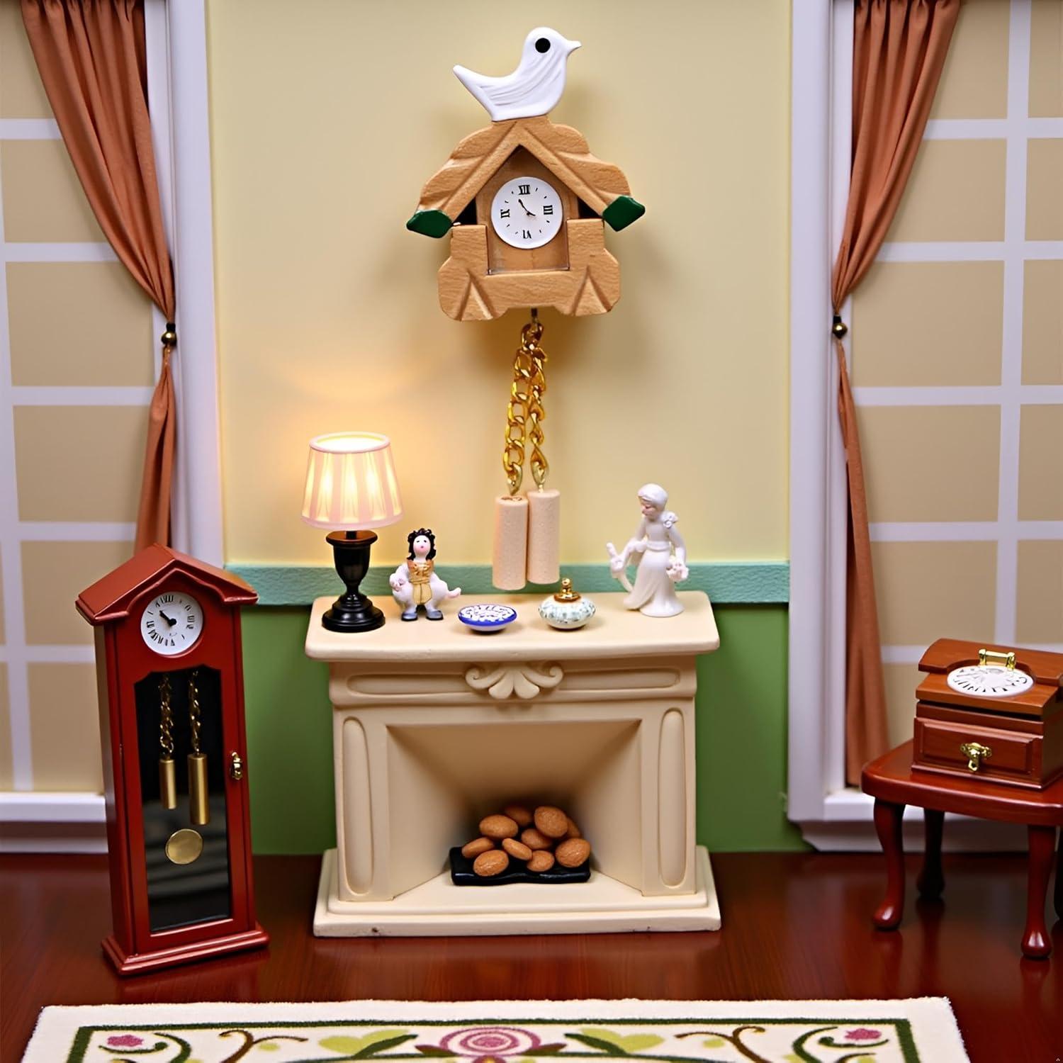 Reloj de Cuco Miniatura de Madera Jowxsx 1/12 para Casa de Muñecas