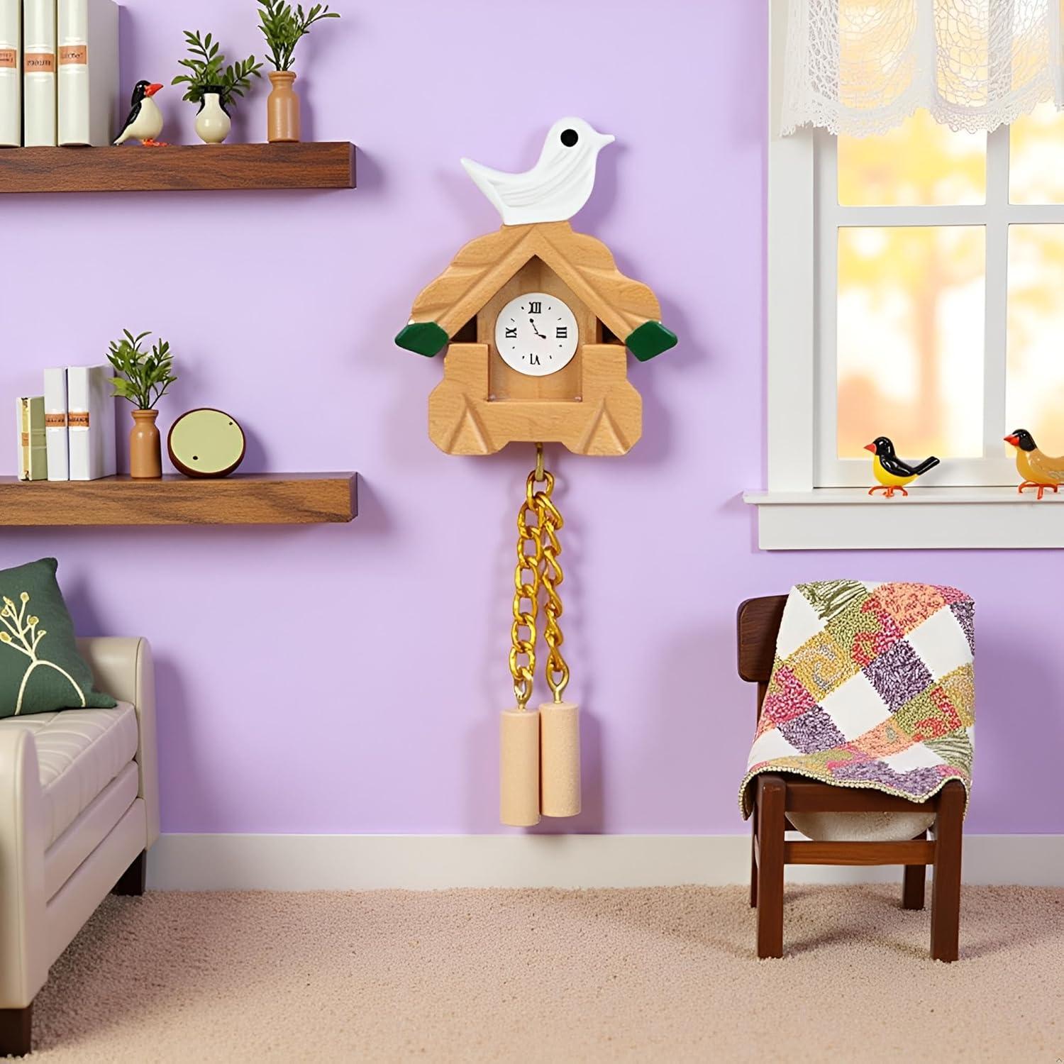 Reloj de Cuco Miniatura de Madera Jowxsx 1/12 para Casa de Muñecas