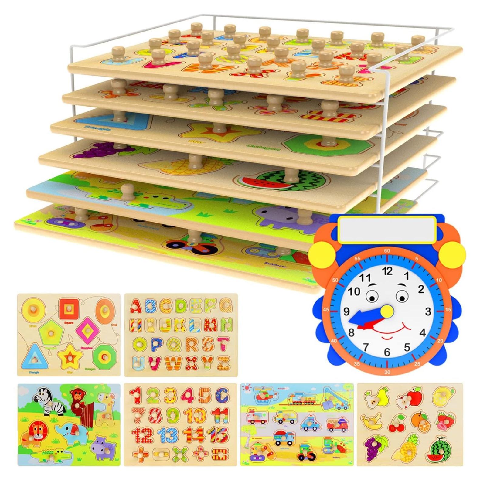 Rompecabezas de Madera Asher y Olivia - 6 Temas + Estante