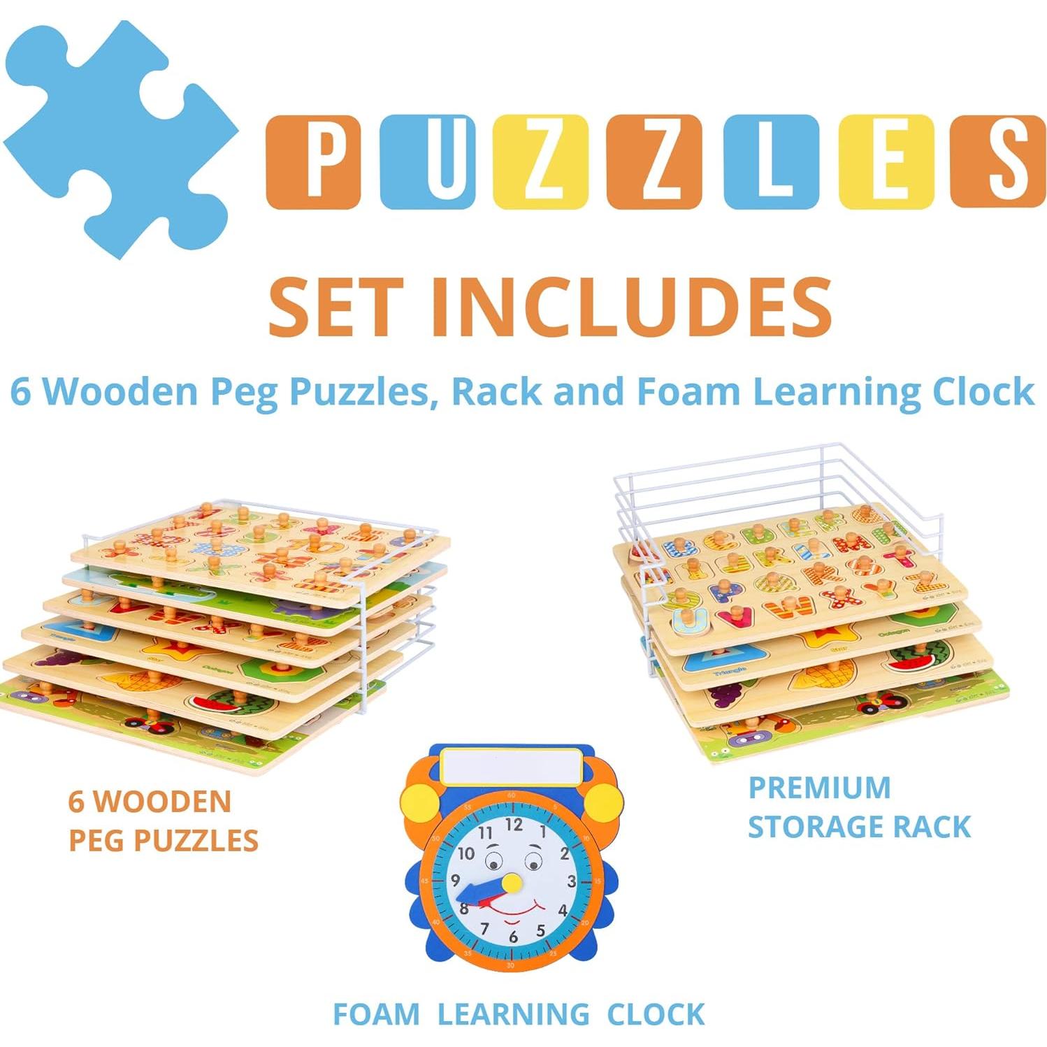 Rompecabezas de Madera Asher y Olivia - 6 Temas + Estante