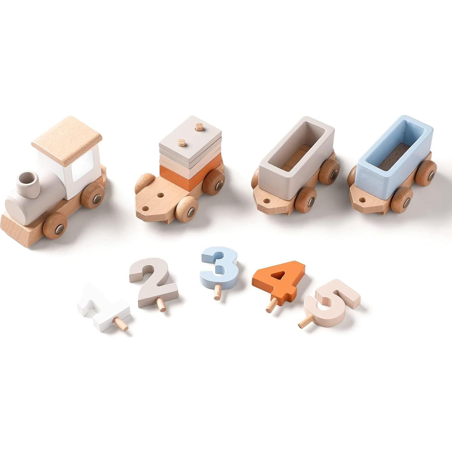 Juego de tren de madera ibwaae 12 piezas para bebés 1-5 años