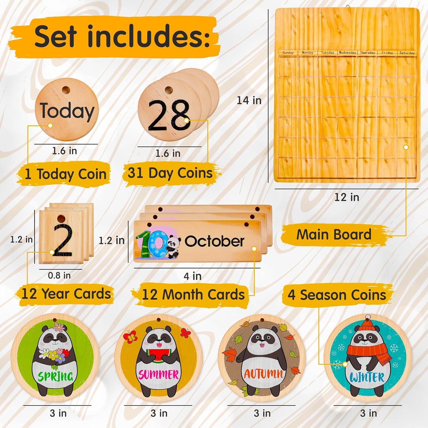 Calendario Perpetuo de Madera Panda Brothers - Juguete Educativo Montessori