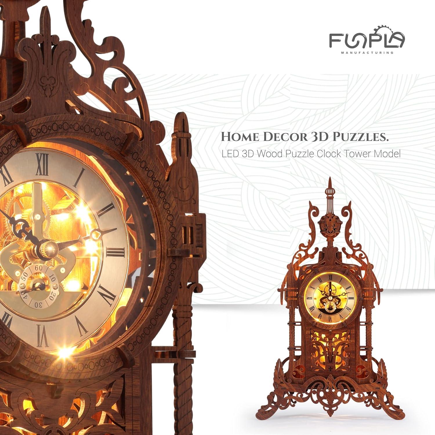 Reloj Torre 3D LED Funpola - Kit DIY de Madera Premium