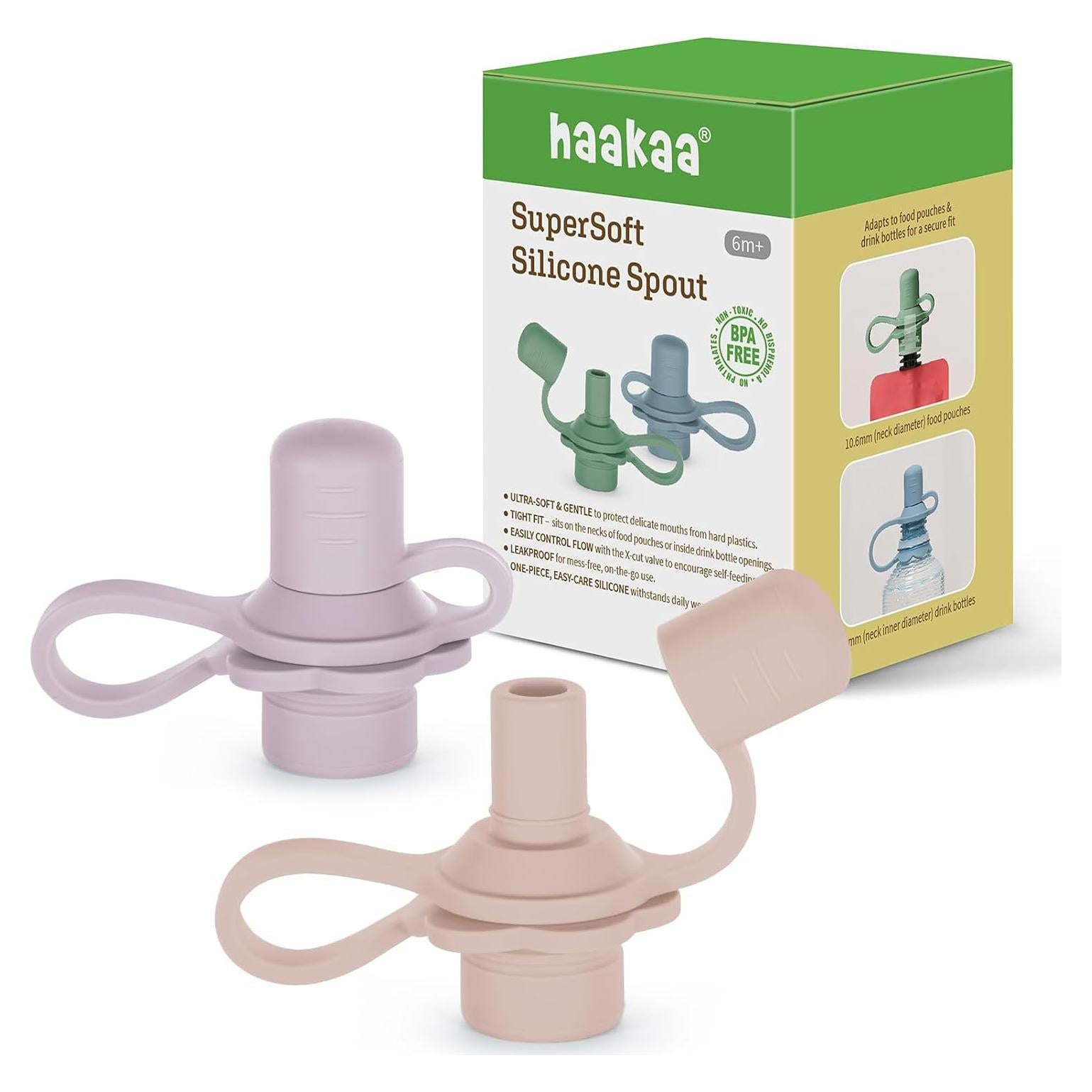 Pico de Silicona Multifuncional Haakaa - 2 Unidades Rosa y Lavanda