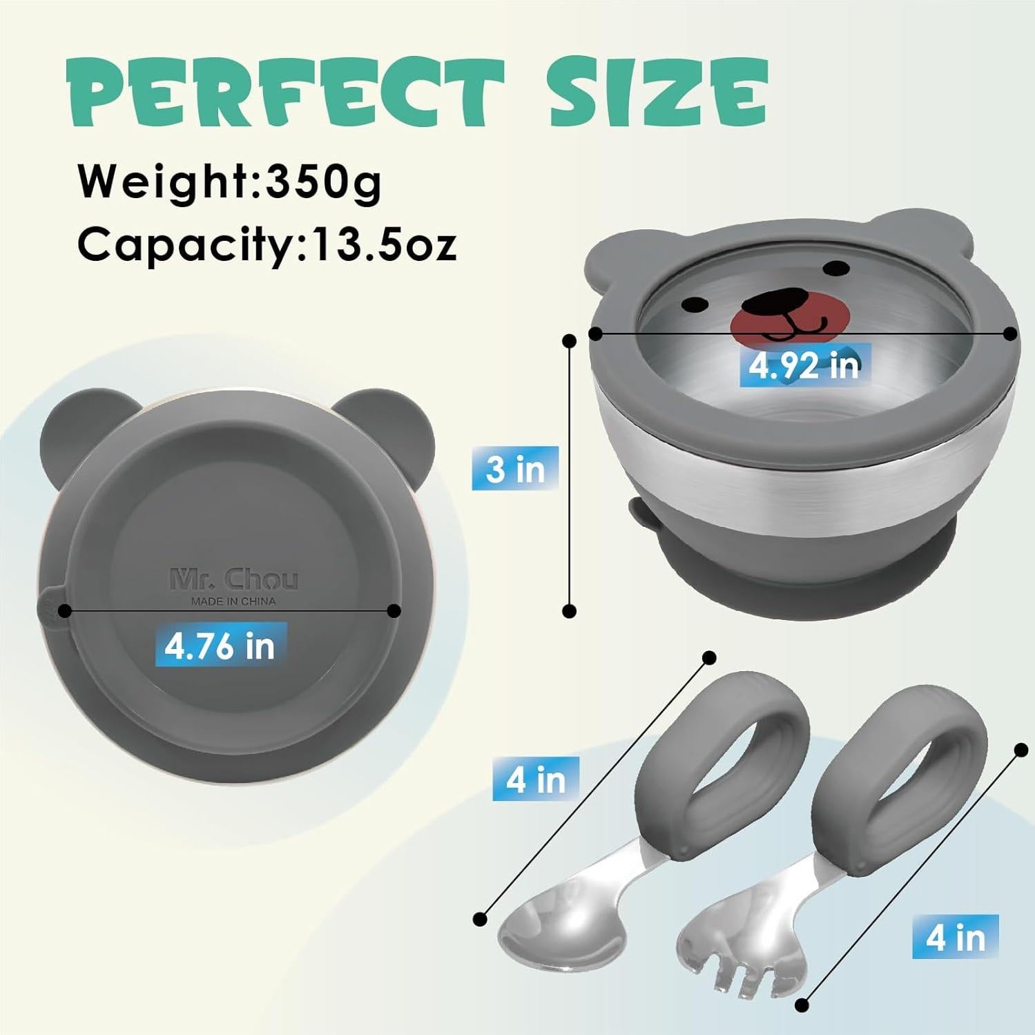 Tazón de Succión MR. CHOU Acero Inoxidable 18/8 Gris 381g