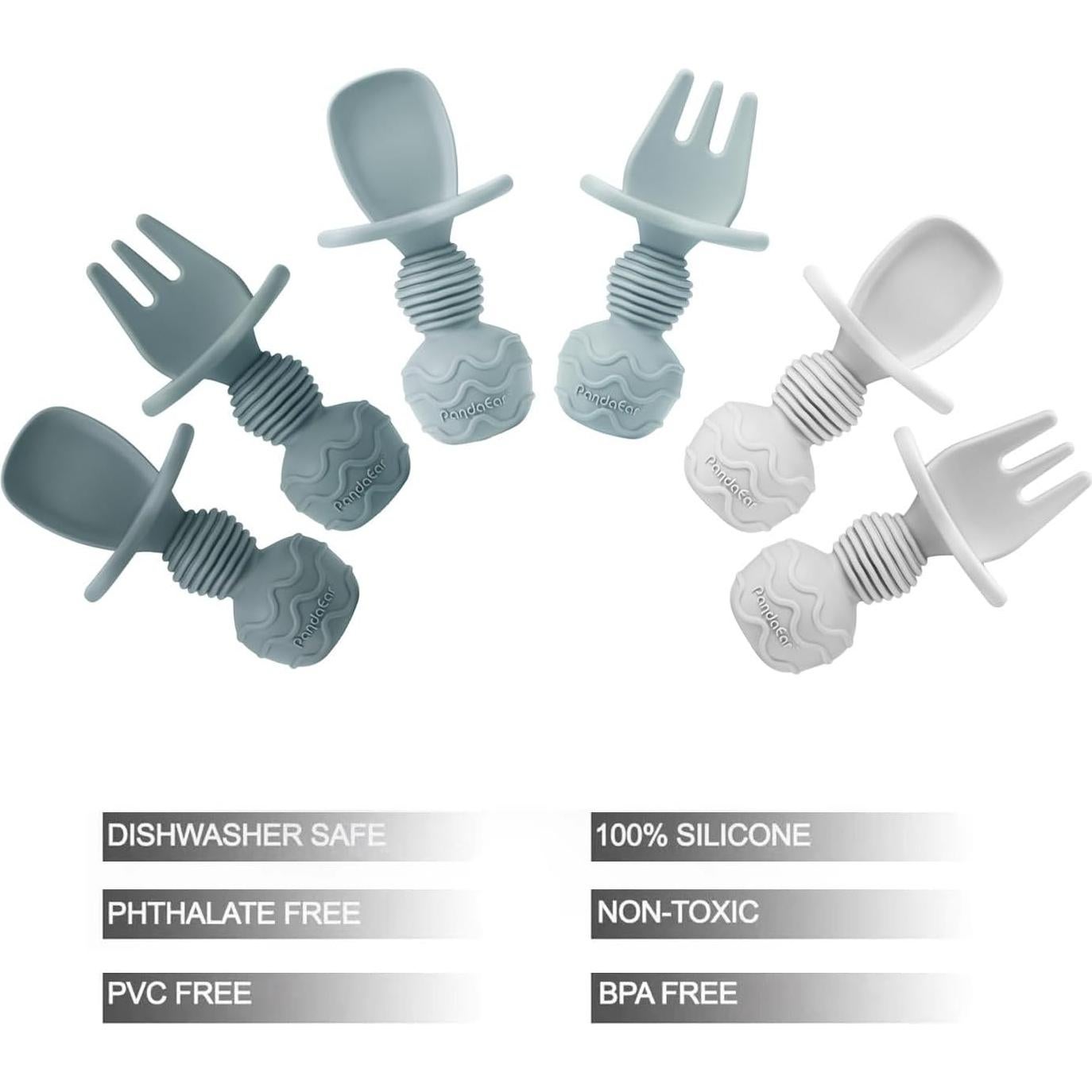 Cucharas de Silicona PandaEar 6 Piezas para Bebés 6-12 Meses