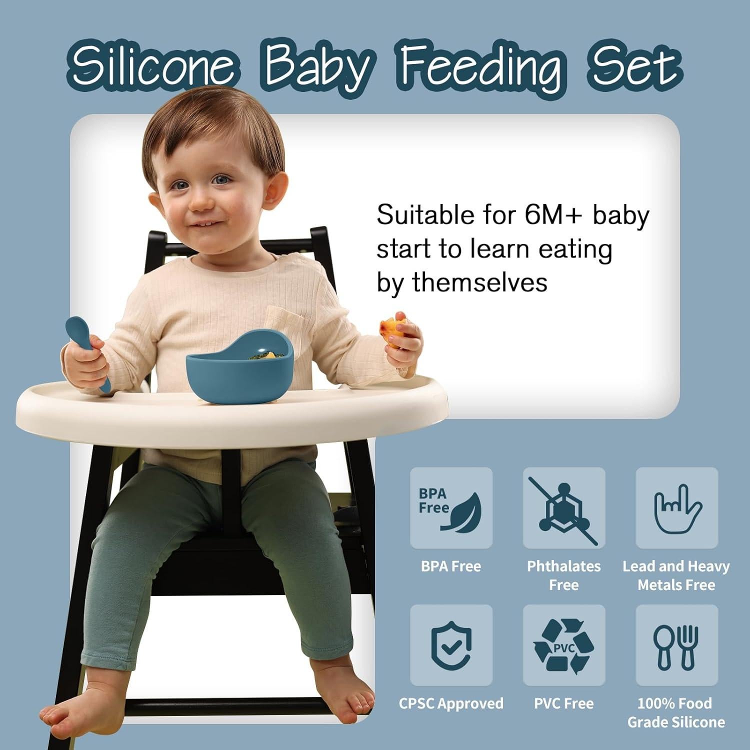 Set de Alimentación para Bebés Catvegue 8 Piezas Silicona BPA Free