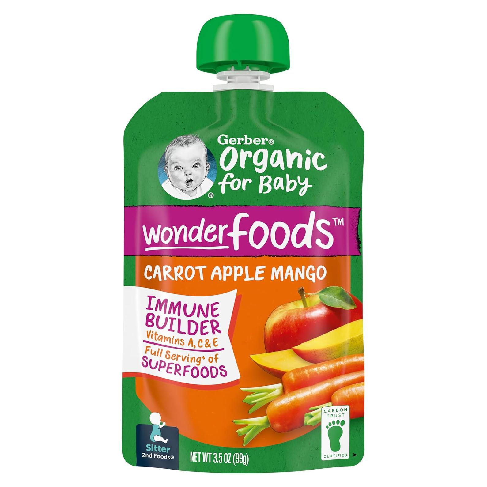 Pouches de Comida para Bebés Orgánica Gerber 2da Comida Zanahoria Manzana Mango 12x99g
