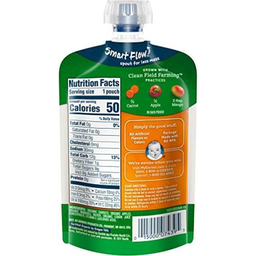 Pouches de Comida para Bebés Orgánica Gerber 2da Comida Zanahoria Manzana Mango 12x99g