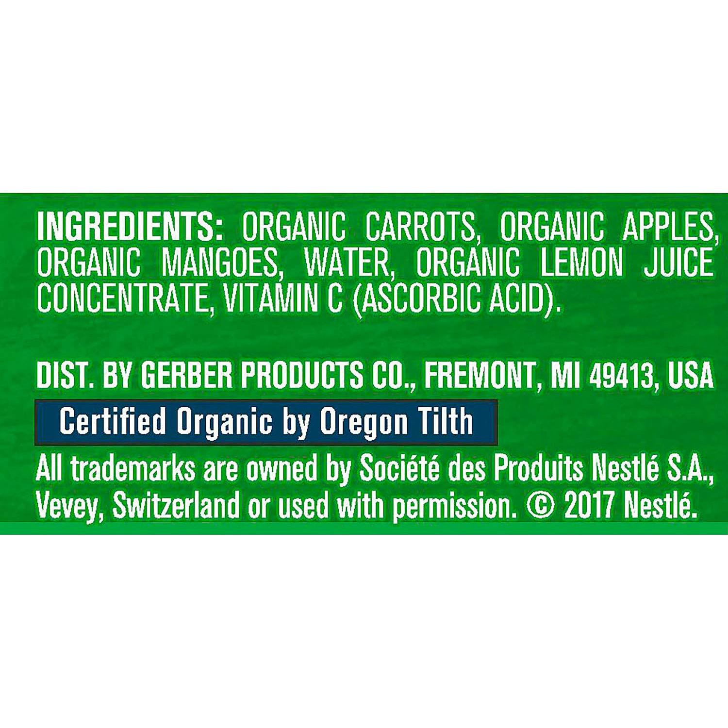 Pouches de Comida para Bebés Orgánica Gerber 2da Comida Zanahoria Manzana Mango 12x99g