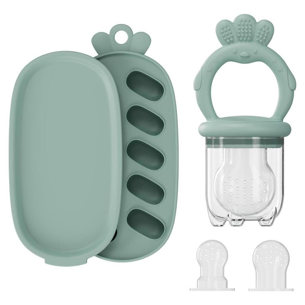 Extractor de Frutas para Bebés con Bandeja Congeladora Verde