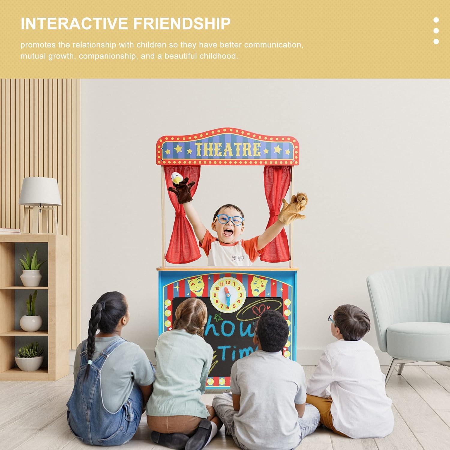 Teatro de Marionetas de Madera Deluxe con Cortinas y 6 Marionetas