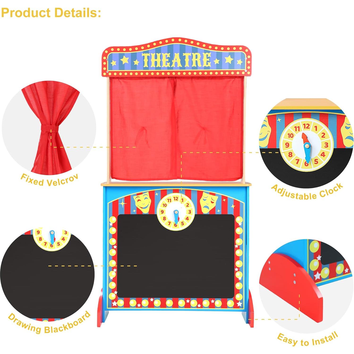 Teatro de Marionetas de Madera Deluxe con Cortinas y 6 Marionetas