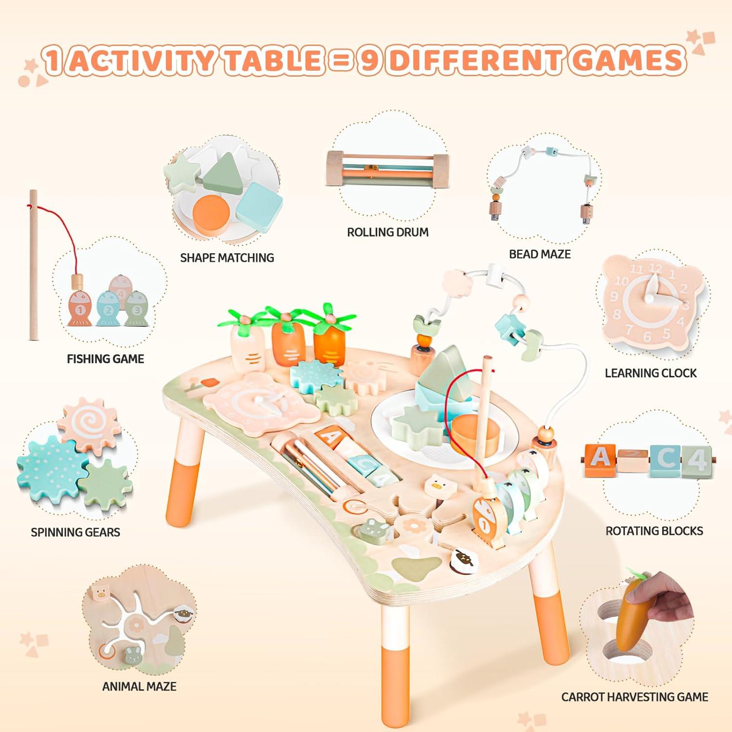 Mesa de Actividades Montessori Hewaurorion 9-en-1 para Niños