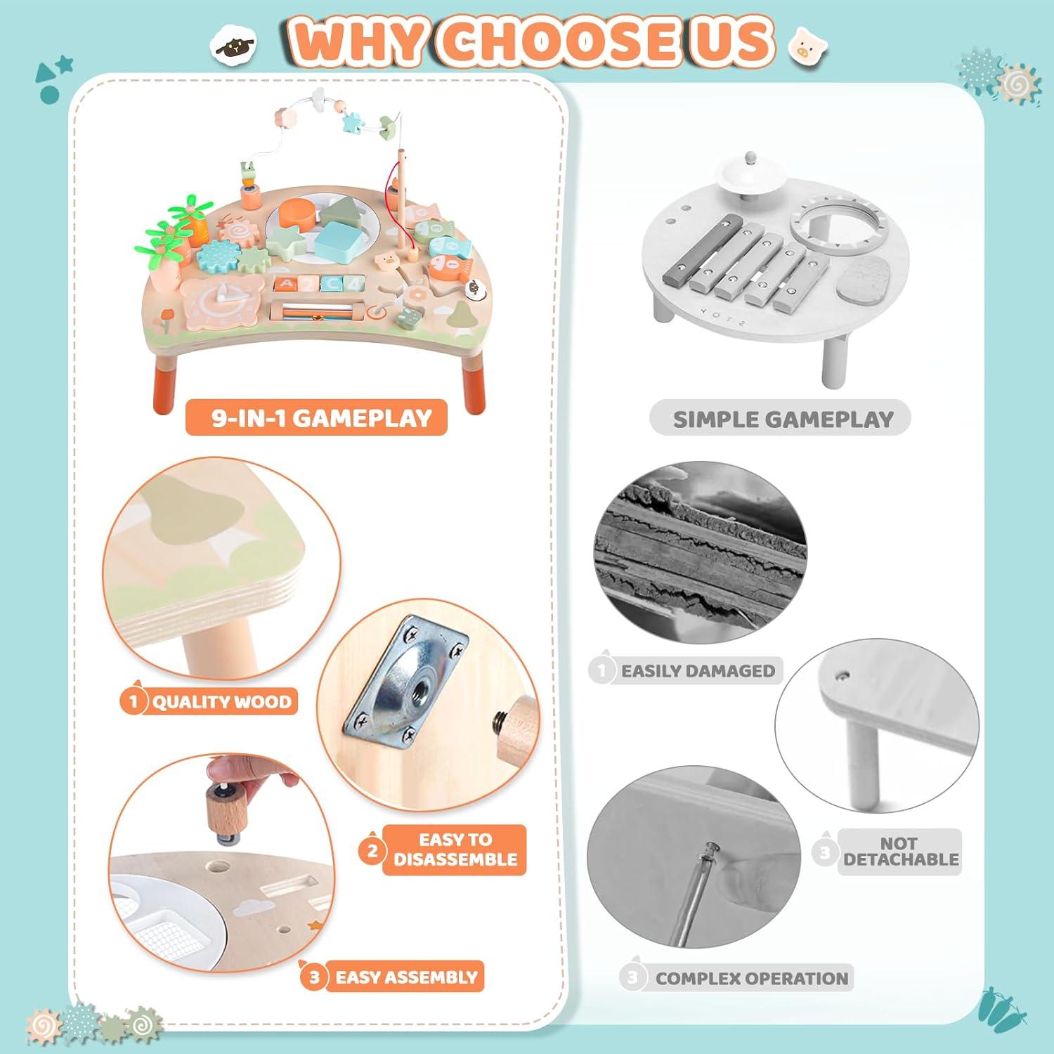 Mesa de Actividades Montessori Hewaurorion 9-en-1 para Niños