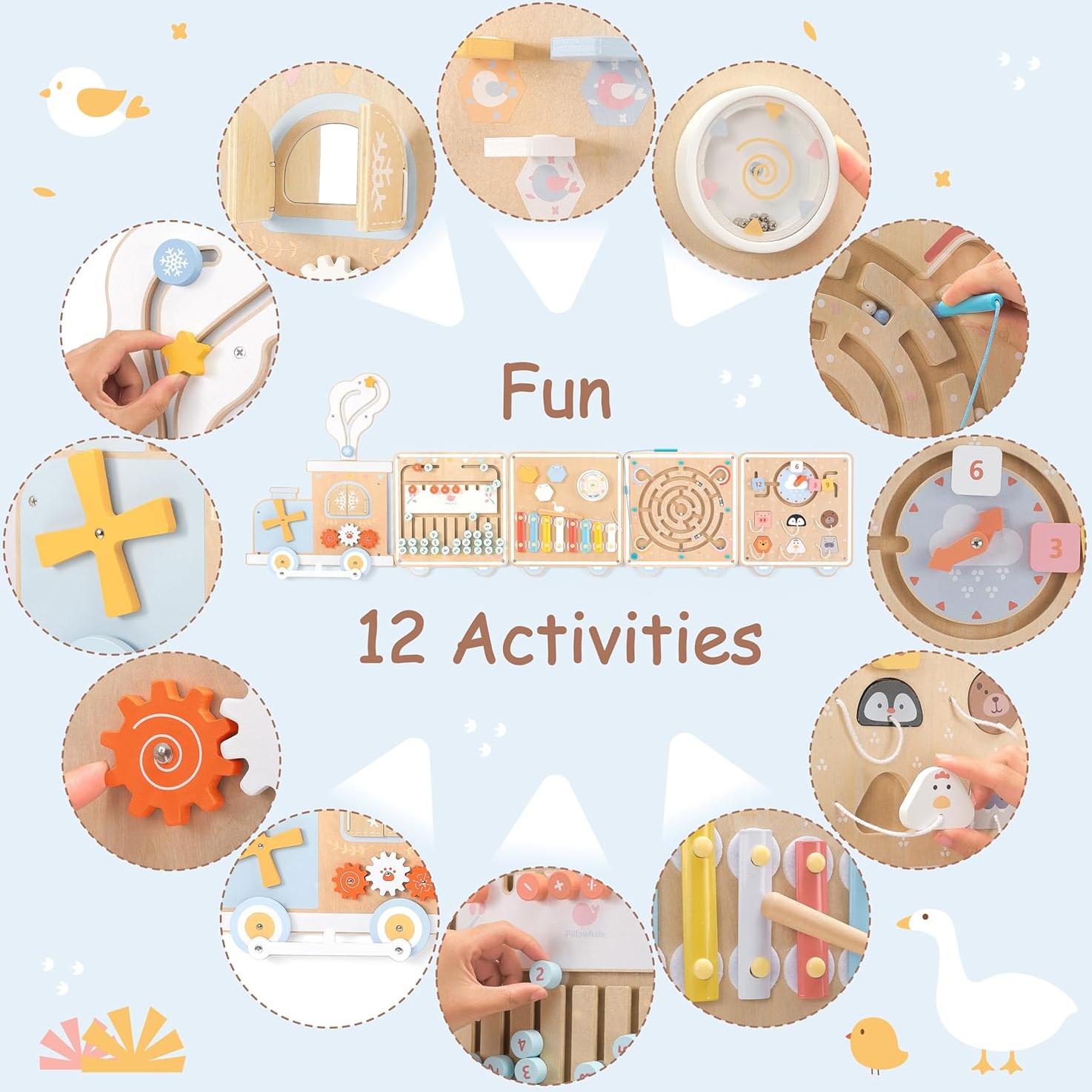 Tablero Ocupado de Tren Pillowhale 12-en-1 Juguete Montessori