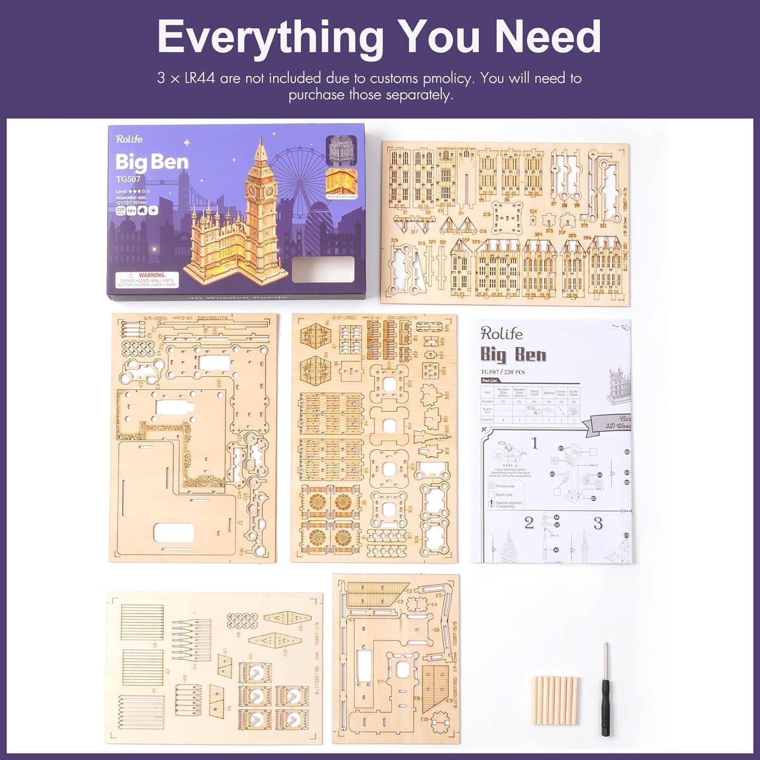 Rolife Kit de Modelo 3D Big Ben de Madera para Adultos