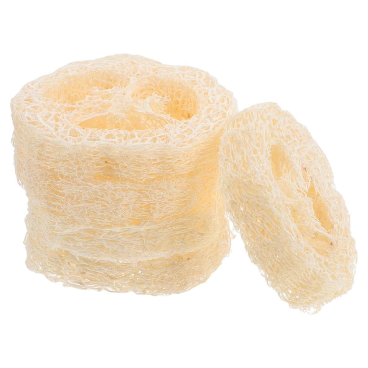 GLEAVI 5Pcs Loofah Soap Holder Pads - Natural Exfoliating Scrubber for Shower, Bathroom Soap Organizer, Plastic Dish, Beige, 2.75X2.75X0.49In