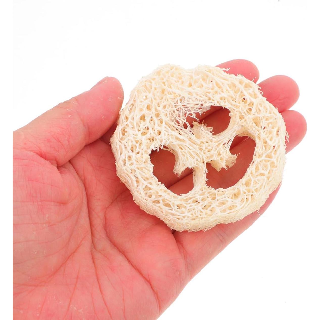 GLEAVI 5Pcs Loofah Soap Holder Pads - Natural Exfoliating Scrubber for Shower, Bathroom Soap Organizer, Plastic Dish, Beige, 2.75X2.75X0.49In