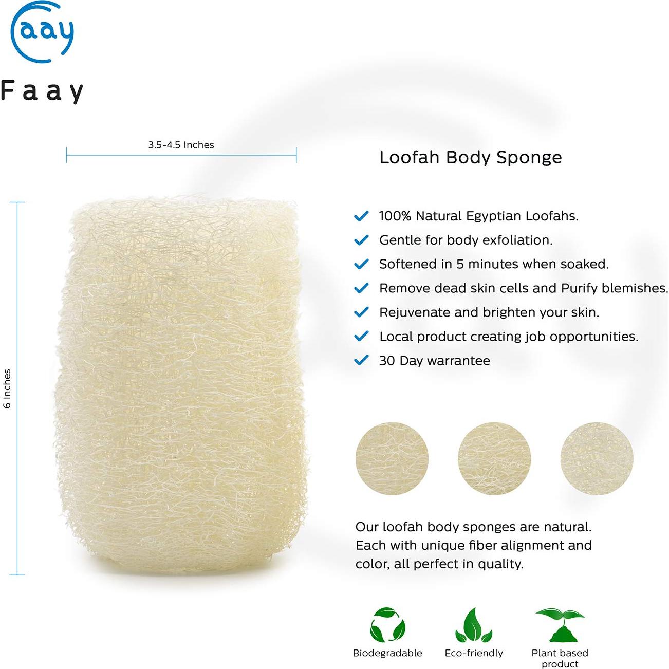 Esponjas de Lufa Ecológicas FAAY - 4 Pcs 15.24 cm Exfoliantes