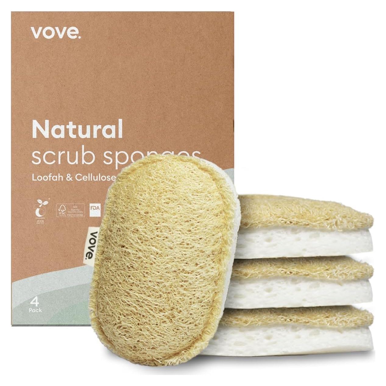 Esponjas de Fregar Vove 4 Pack Ecológicas de Celulosa y Lufa