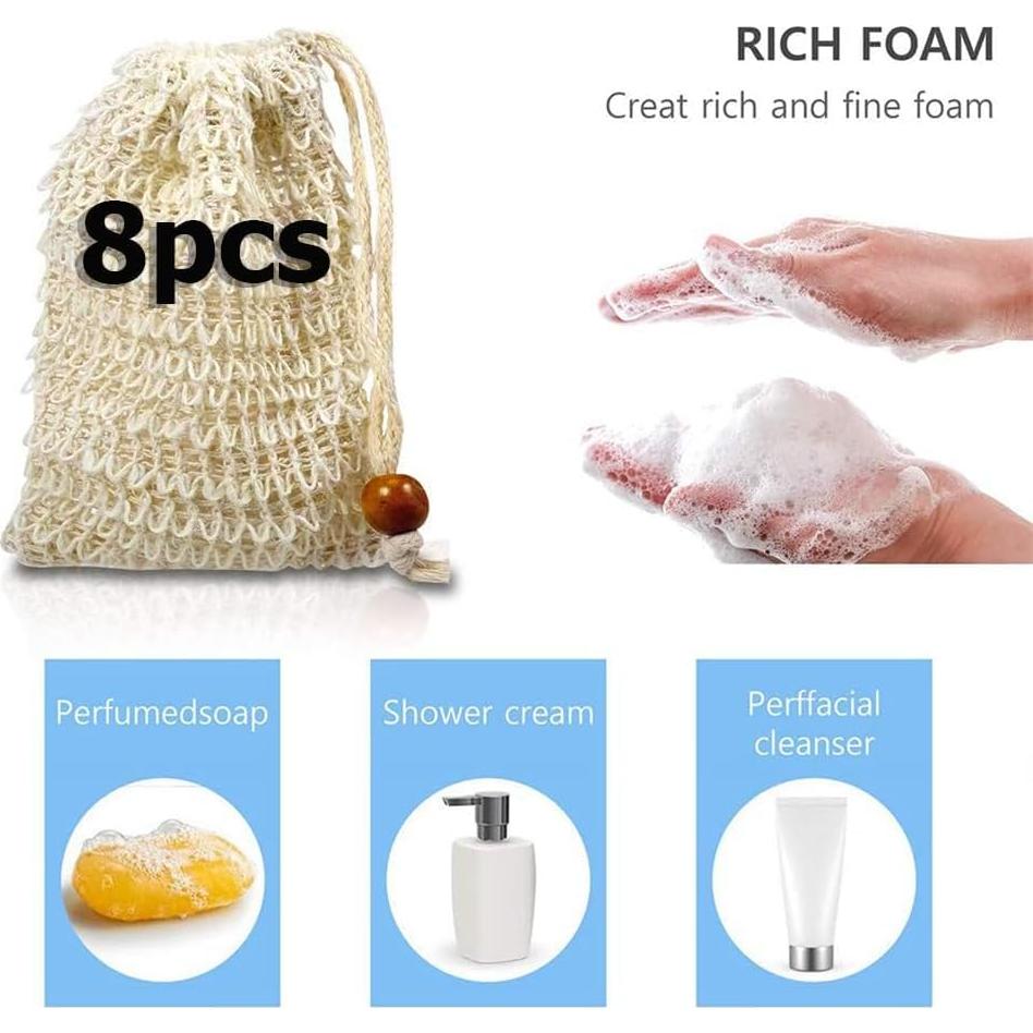 8 Bolsas de Jabón Reutilizables Sopurrrdy de Sisal Natural
