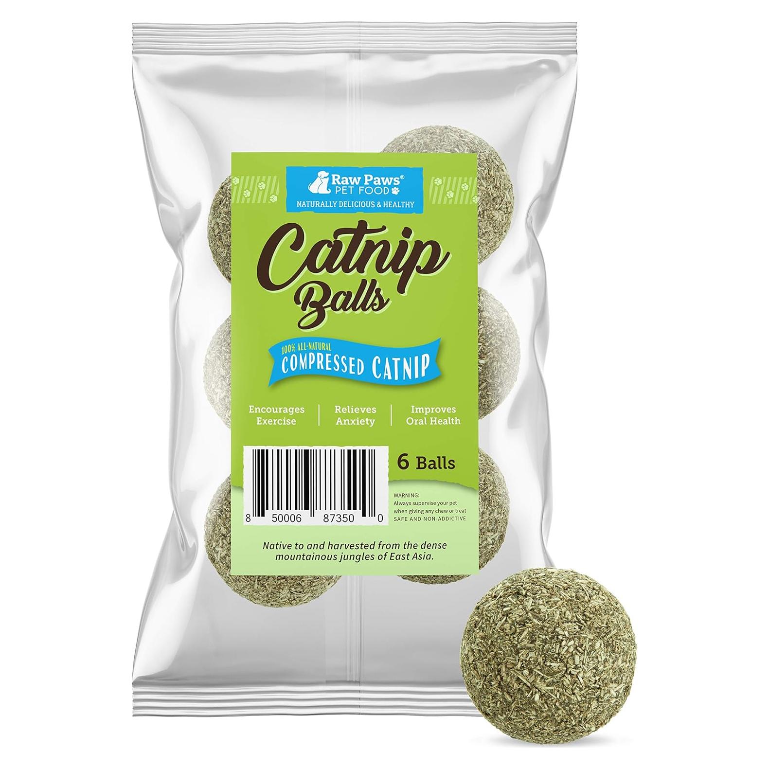 Bolas de Catnip 100% Naturales Raw Paws - 6 Unidades