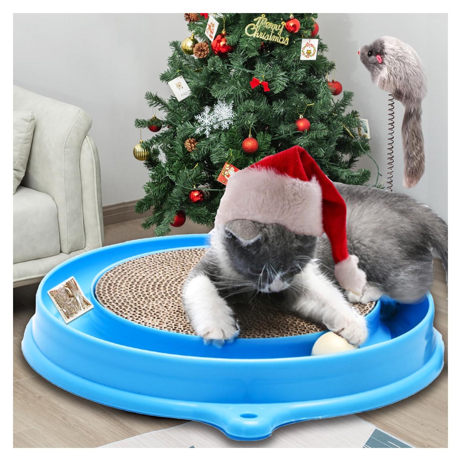 Rascador para Gatos AUOON con Pista de Pelota y Ratón - Azul