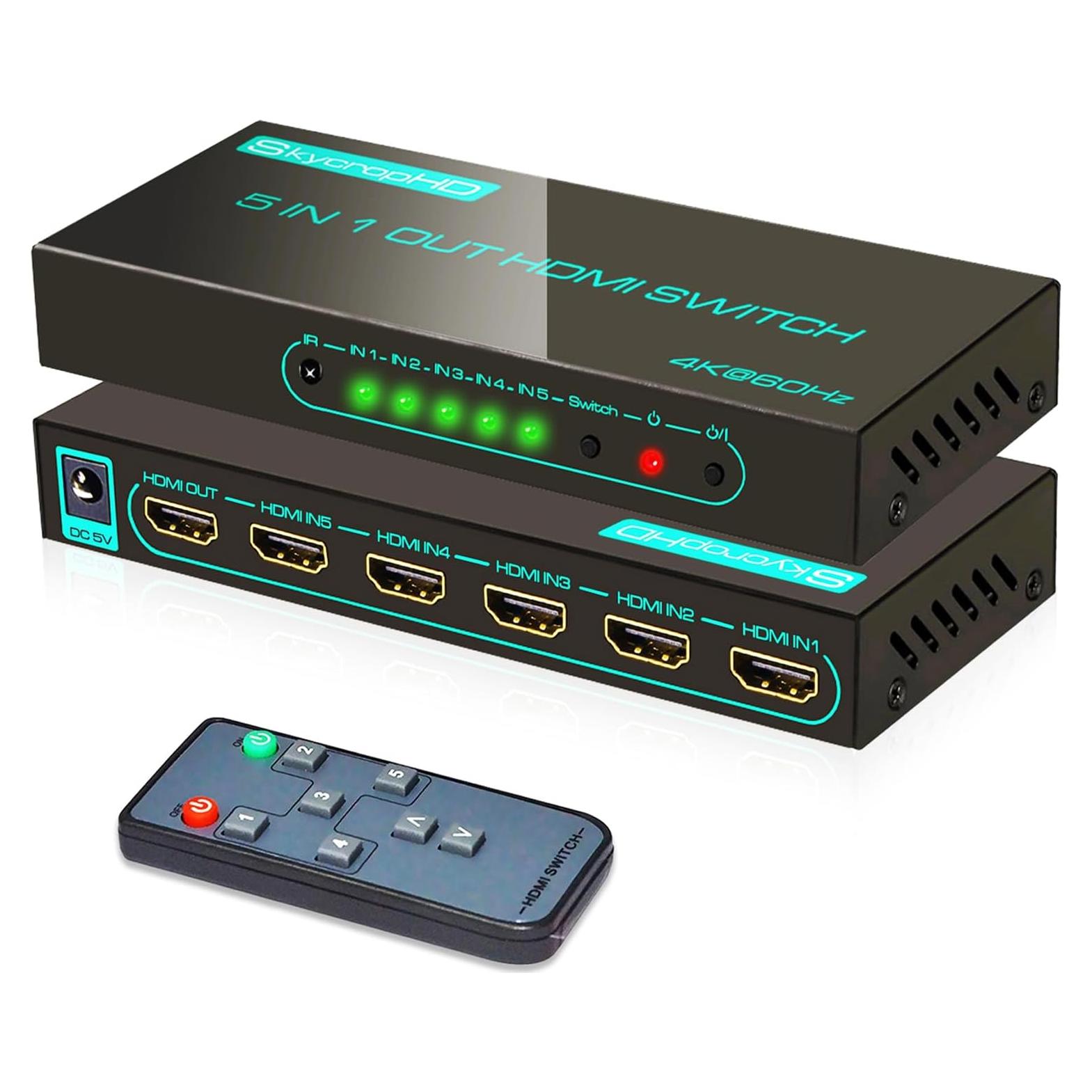 Interruptor HDMI SkycropHD 4K 5 en 1 con Control Remoto