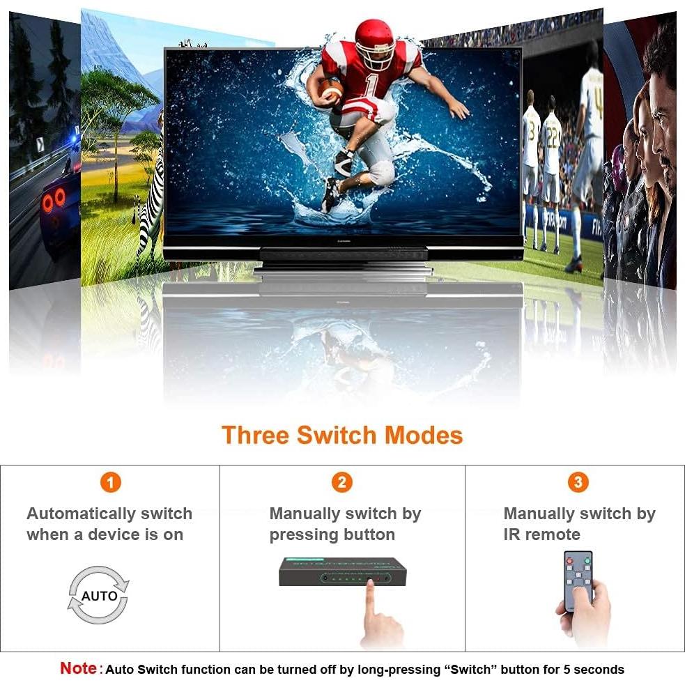 Interruptor HDMI SkycropHD 4K 5 en 1 con Control Remoto