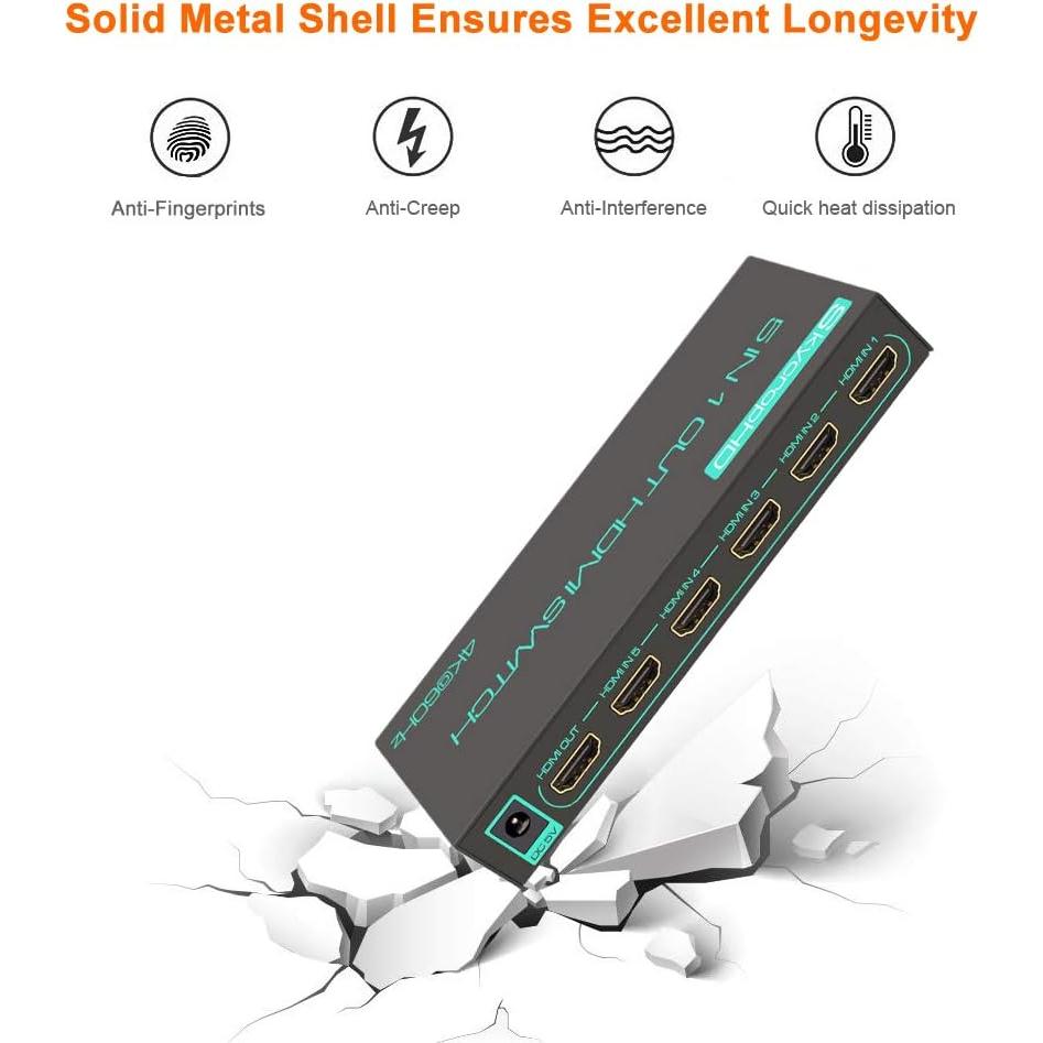 Interruptor HDMI SkycropHD 4K 5 en 1 con Control Remoto