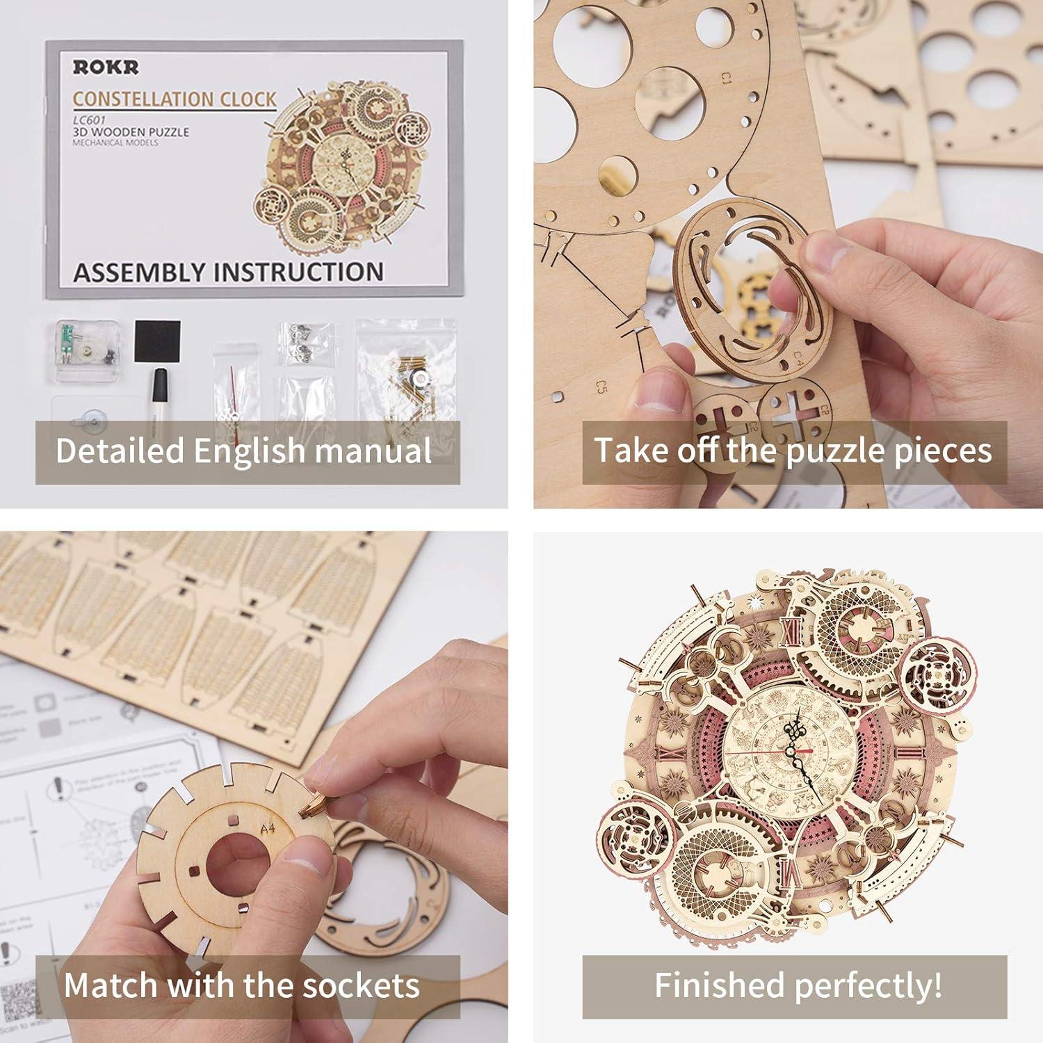 Rompecabezas de Madera 3D ROKR Reloj del Zodiaco DIY