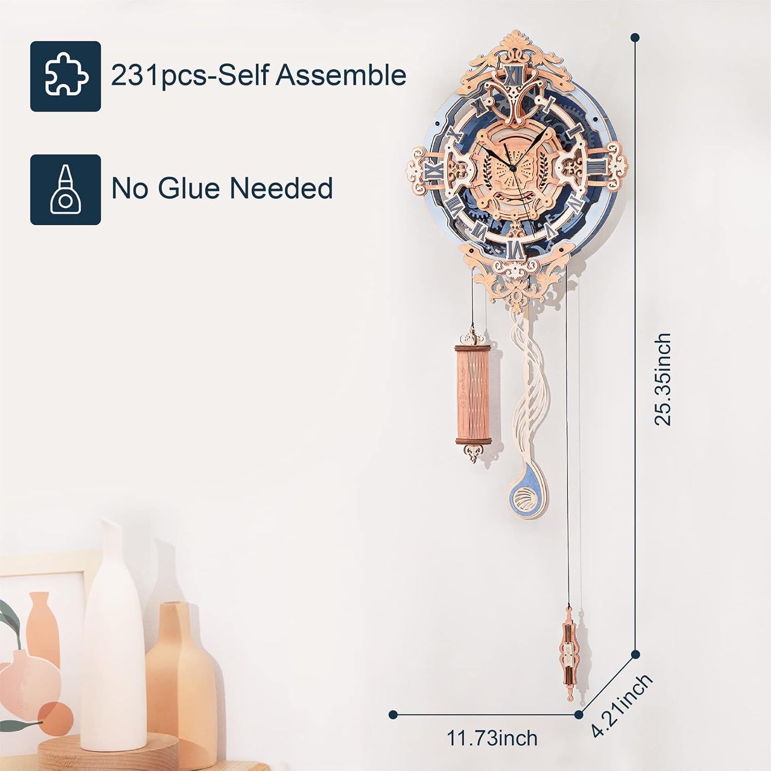 Reloj de Pared Mecánico ROKR 3D Vintage 30.48 cm