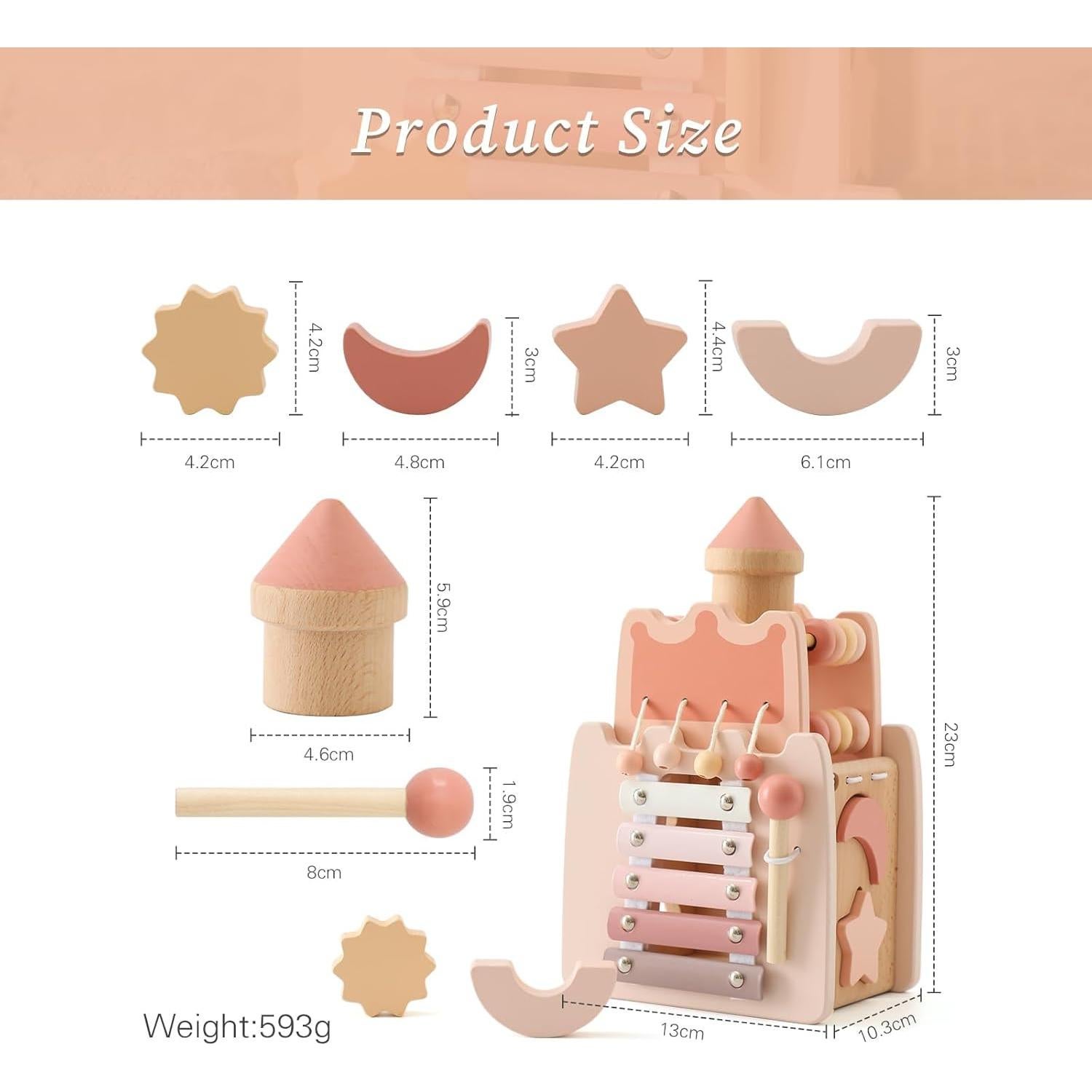 Cubo de Actividad de Madera 5 en 1 Wooden Teether para Bebés