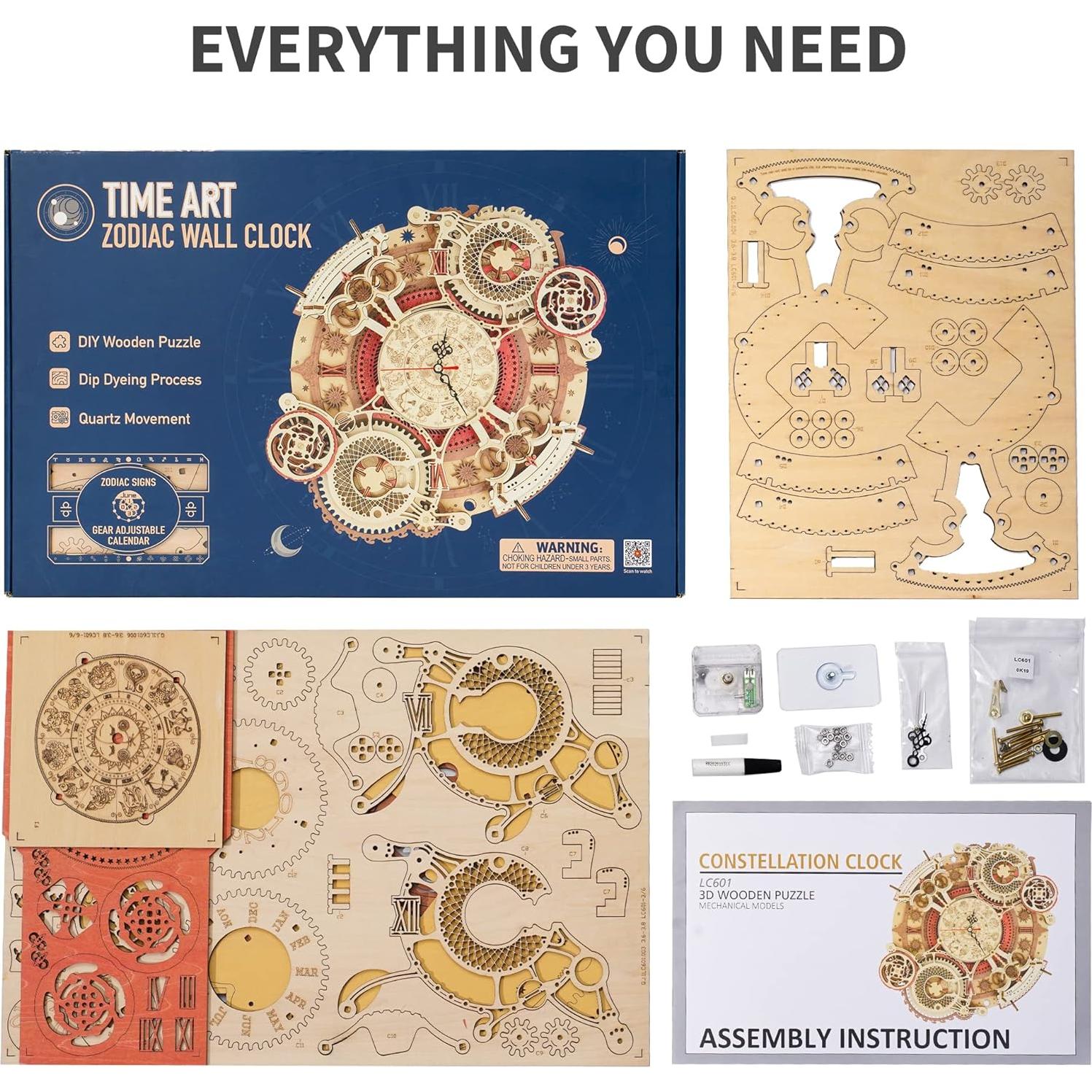 Rompecabezas 3D ROKR Reloj de Madera Zodiacal para Adultos
