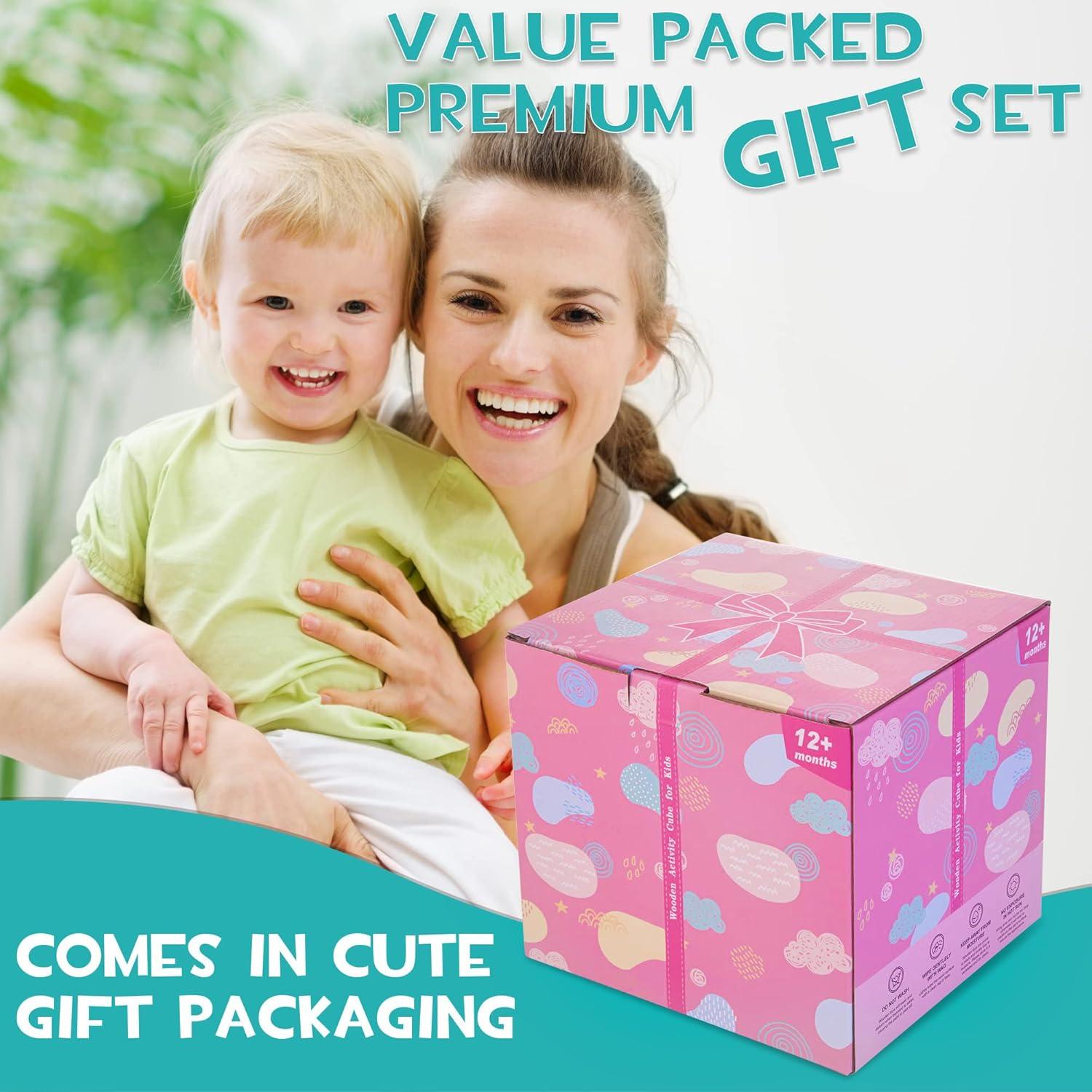 Cubo de Actividad de Madera 8 en 1 HELLOWOOD Rosa Claro