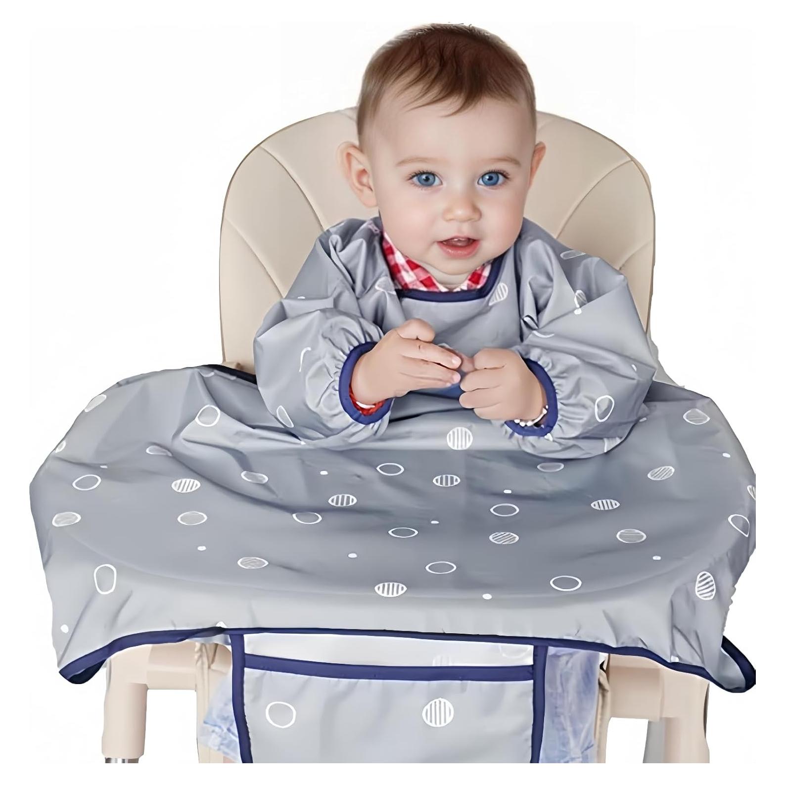 Babero de Comida MOTEERLLU para Bebés - Mangas Largas Gris