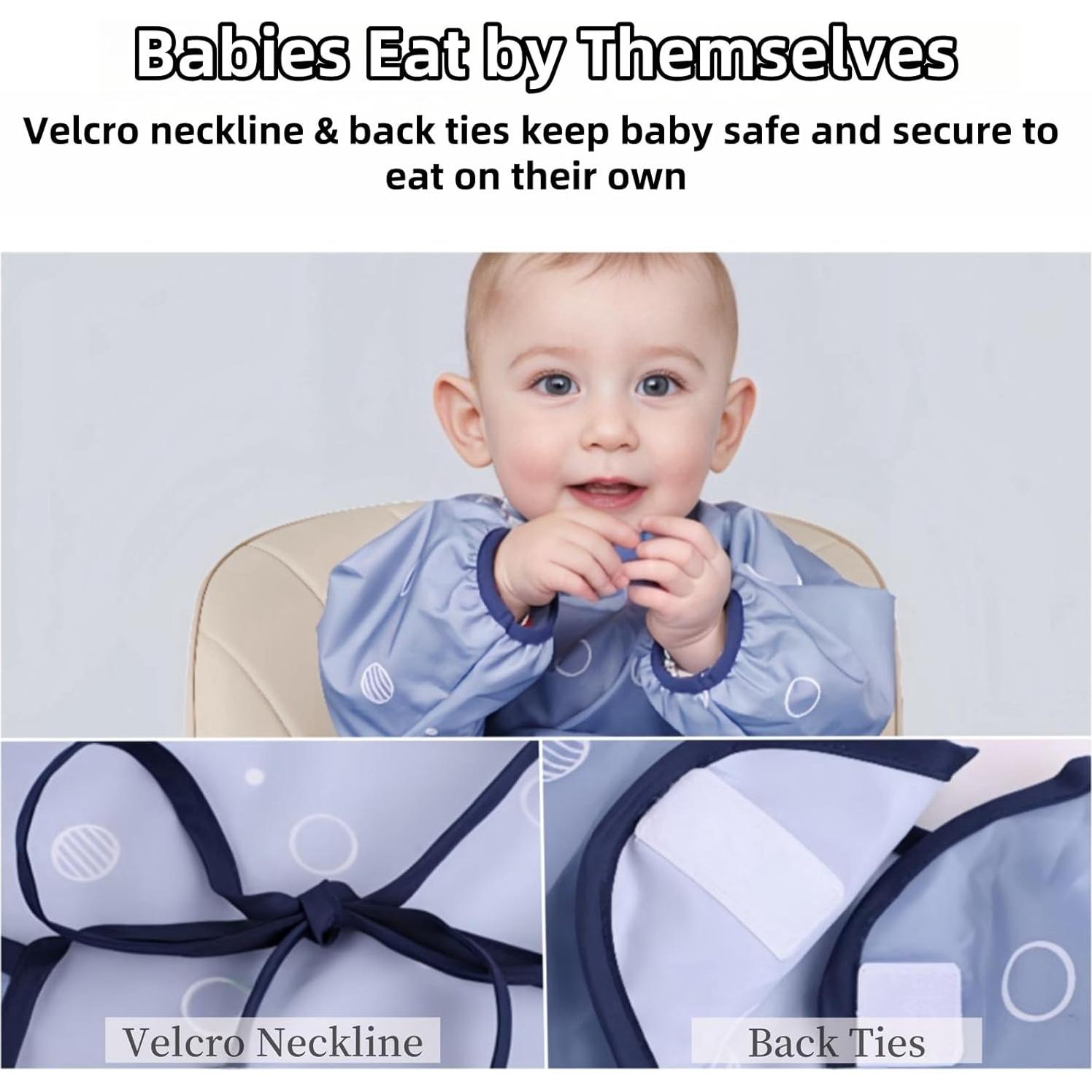 Babero de Comida MOTEERLLU para Bebés - Mangas Largas Gris