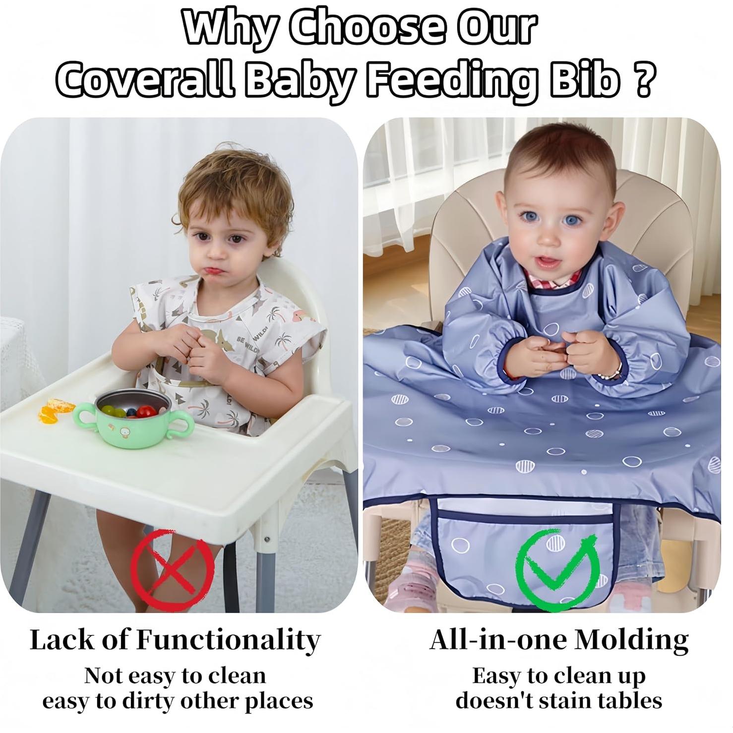 Babero de Comida MOTEERLLU para Bebés - Mangas Largas Gris