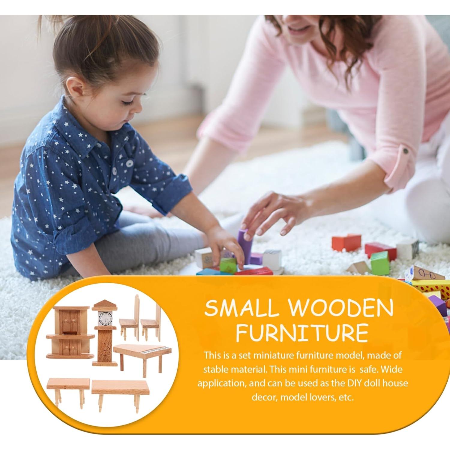 Juego de Muebles de Casa de Muñecas JOINPAYA - 7 Piezas de Madera