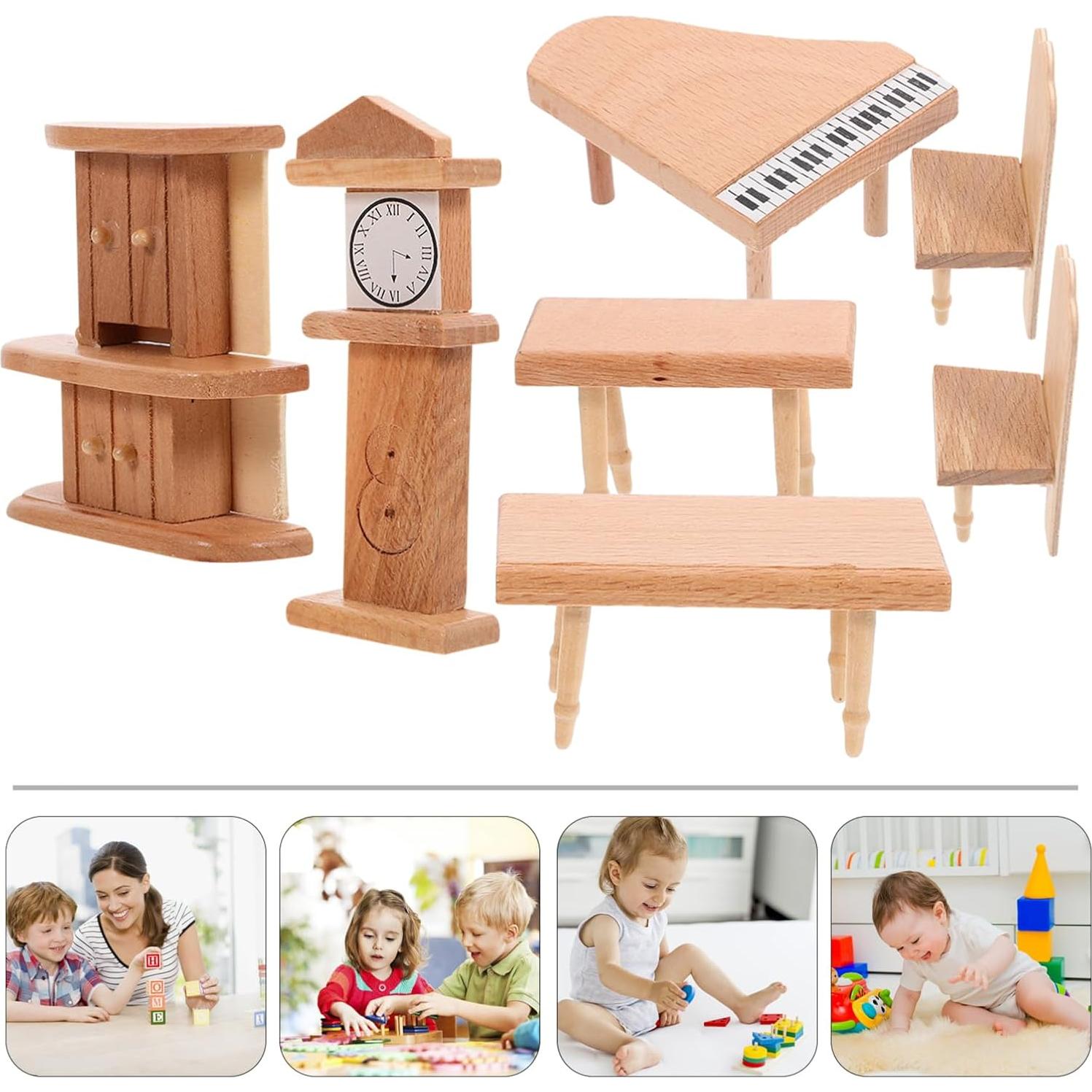 Juego de Muebles de Casa de Muñecas JOINPAYA - 7 Piezas de Madera