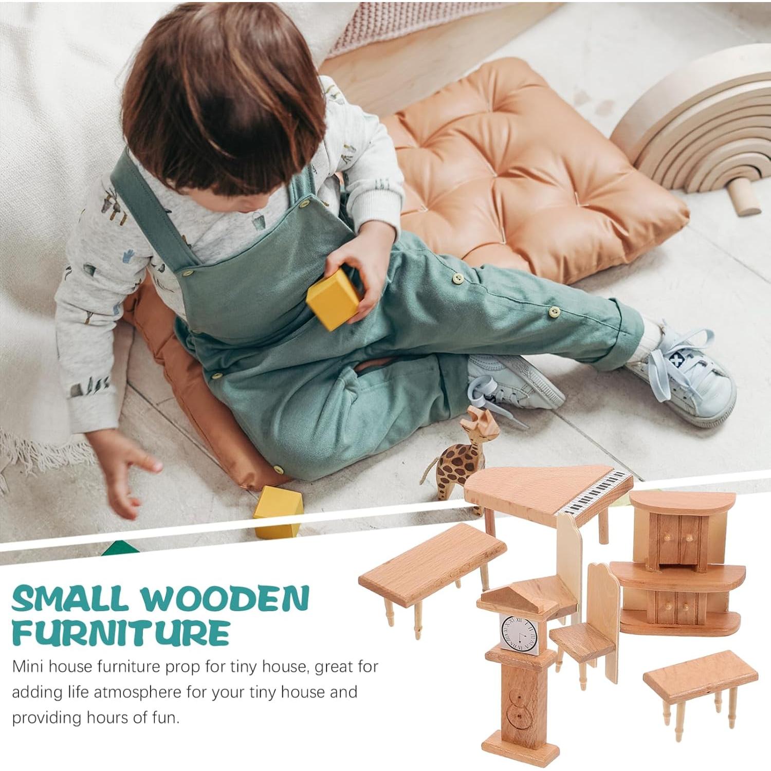 Juego de Muebles de Casa de Muñecas JOINPAYA - 7 Piezas de Madera