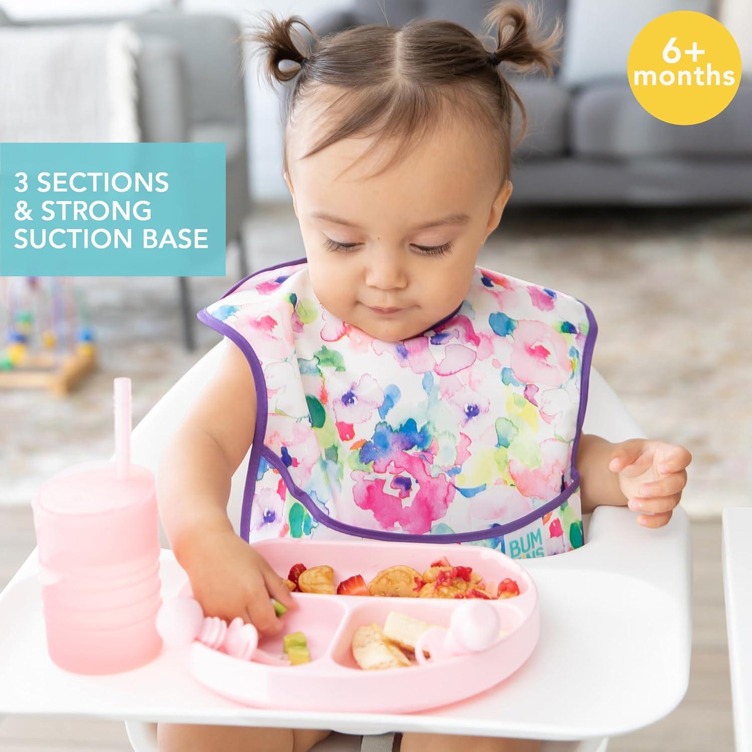 Plato de Succión de Silicona Bumkins Rosa 3 Secciones