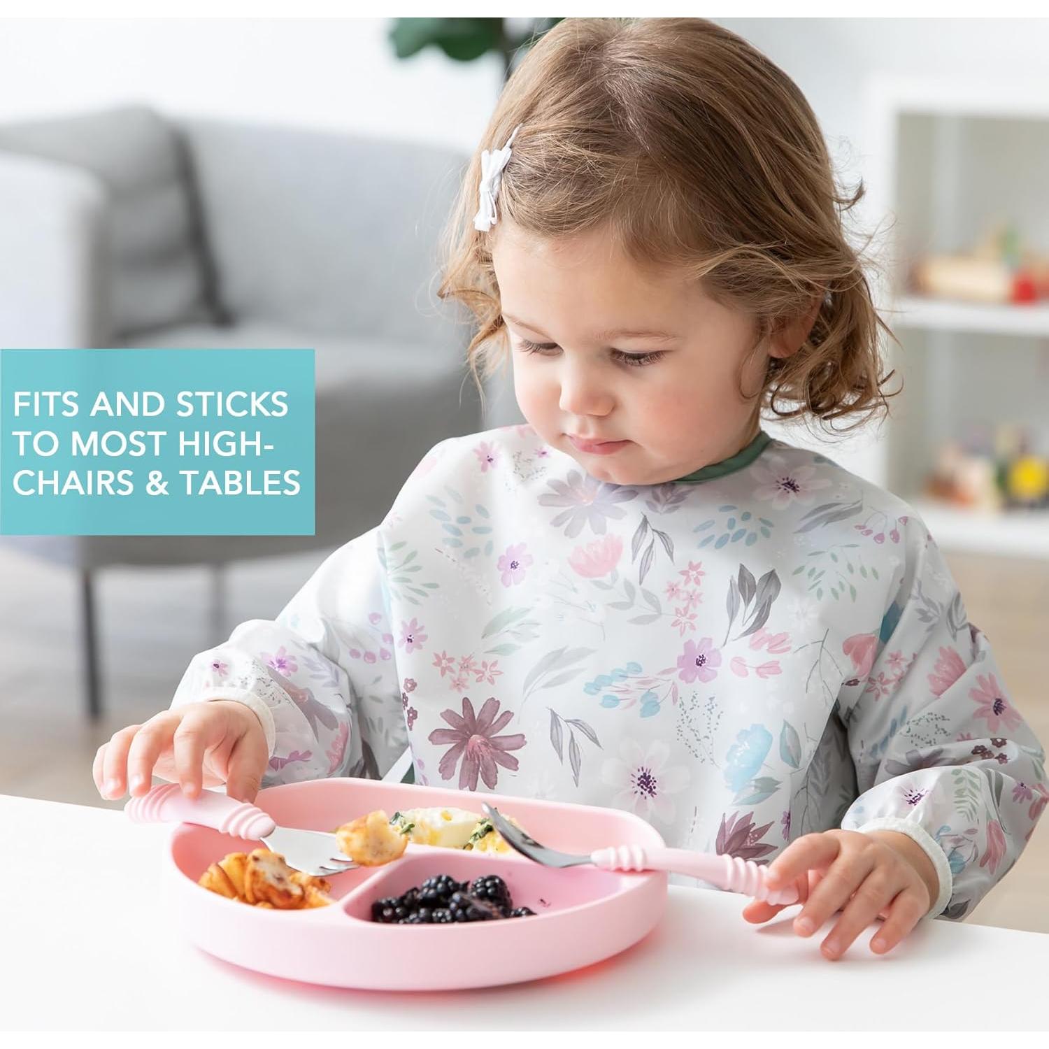 Plato de Succión de Silicona Bumkins Rosa 3 Secciones