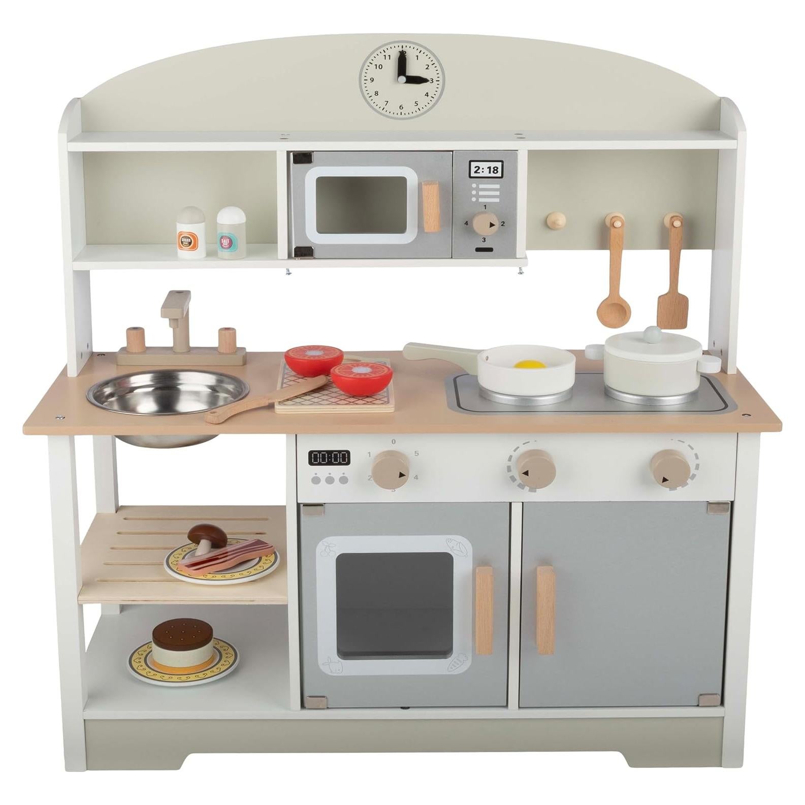 Juego de Cocina de Madera Hey Play con Microondas y Utensilios