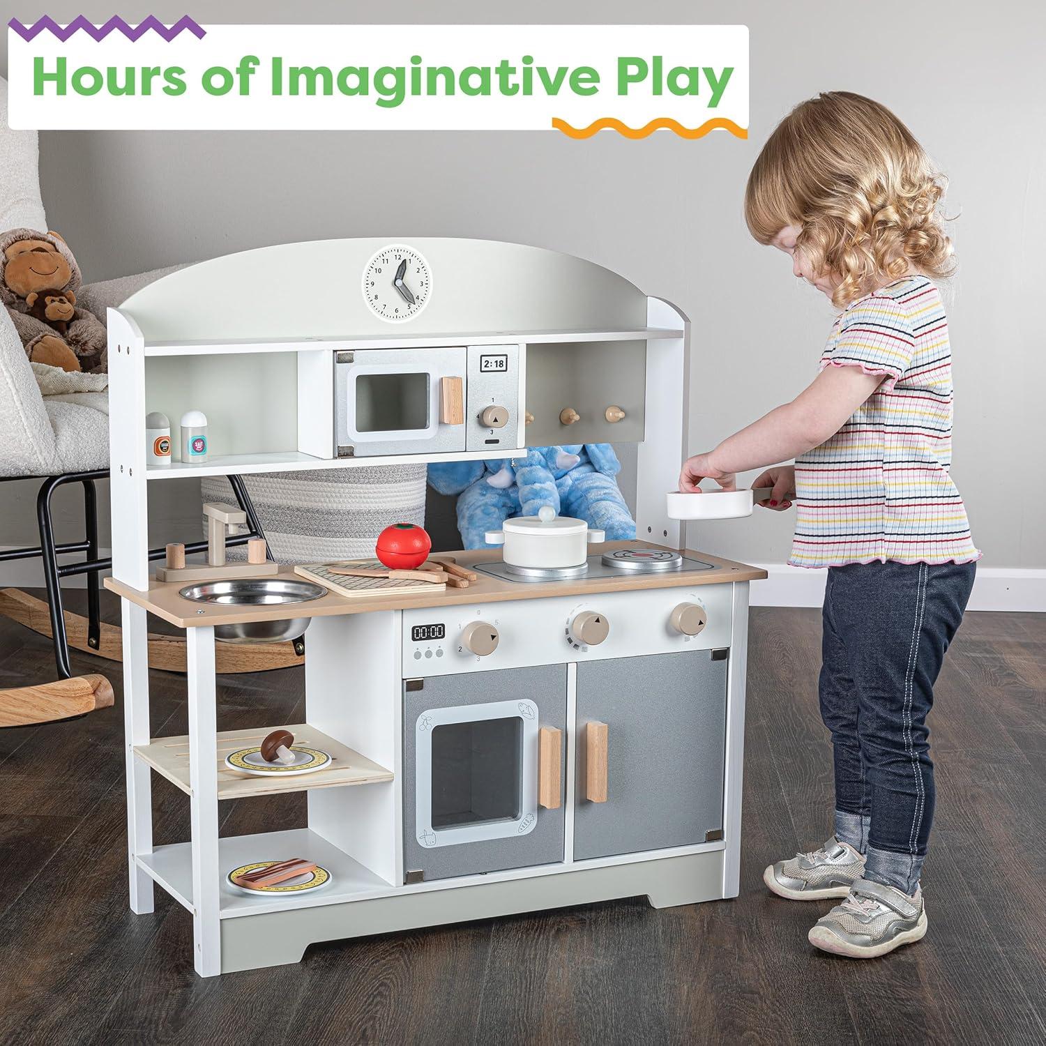 Juego de Cocina de Madera Hey Play con Microondas y Utensilios