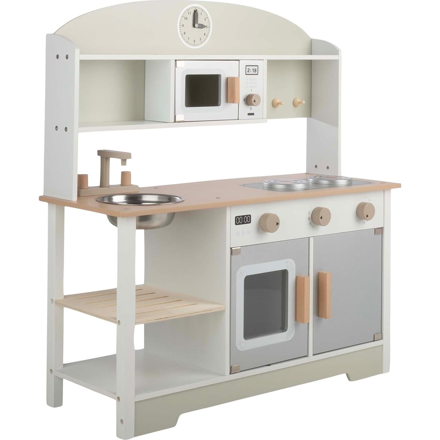 Juego de Cocina de Madera Hey Play con Microondas y Utensilios