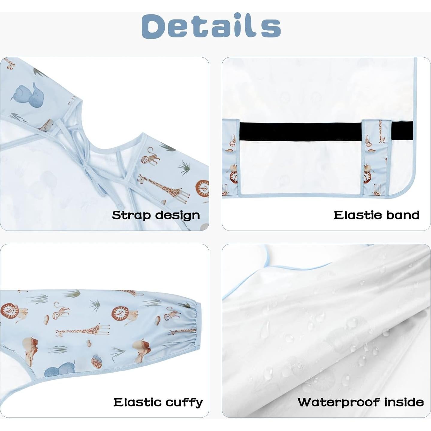 Babero Cubierto para Bebés Vicloon Azul Impermeable 6-36 Meses