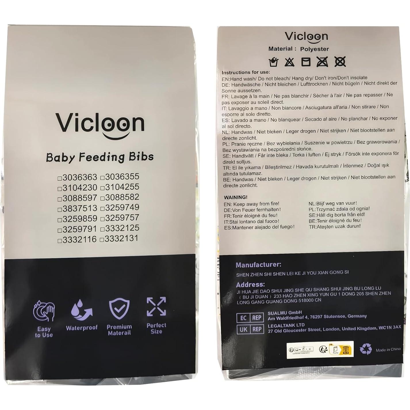 Babero Cubierto para Bebés Vicloon Azul Impermeable 6-36 Meses