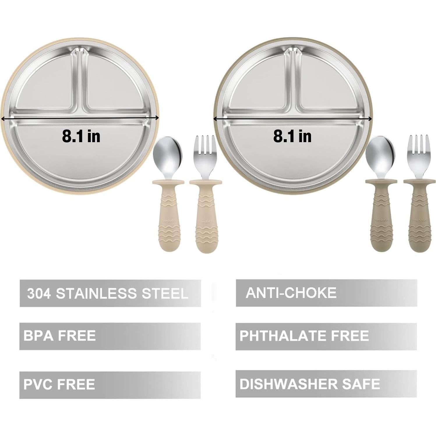 Conjunto de Platos y Utensilios PandaEar para Bebés - Acero Inoxidable